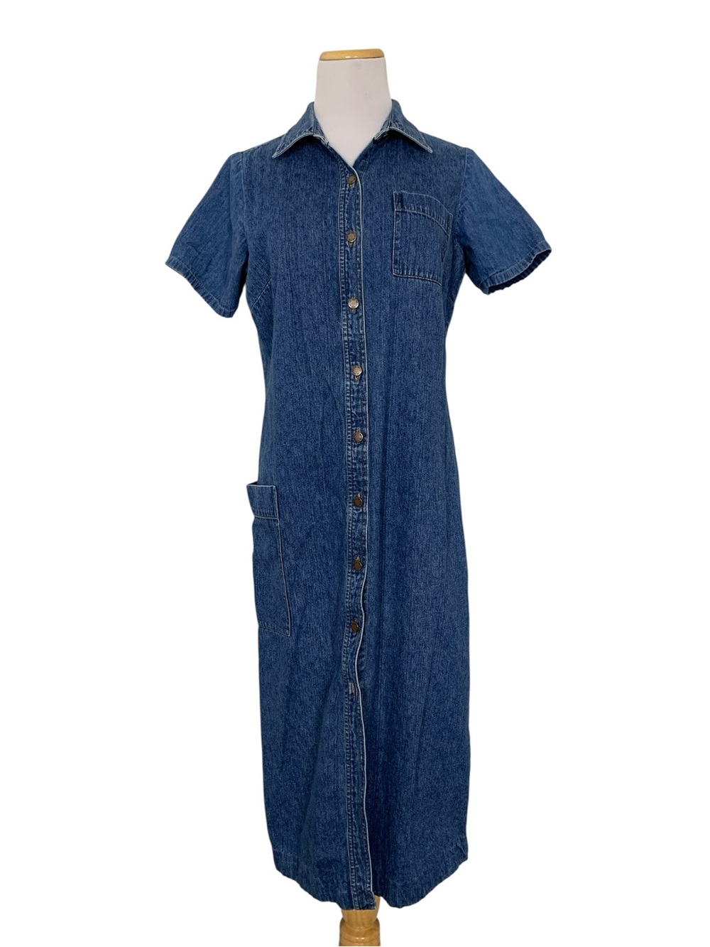 Vtg NY Jeans Y2K Denim Midi Dress Women’s 10 Runs Small Blue Button Front Jean